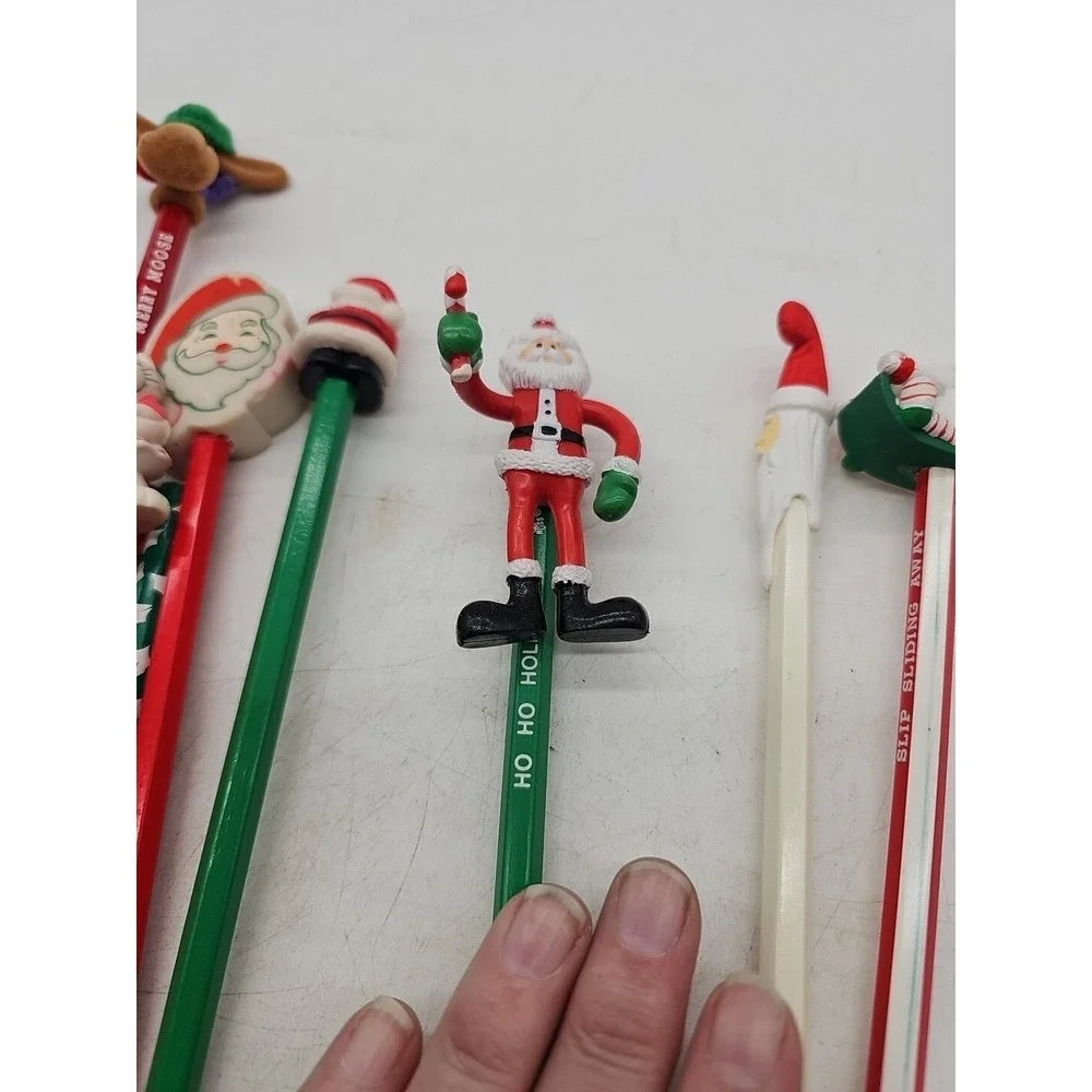 Vintage Novelty  Pencils w/ Toppers LOT 80s 90s Lot Of 22 Christmas Theme School